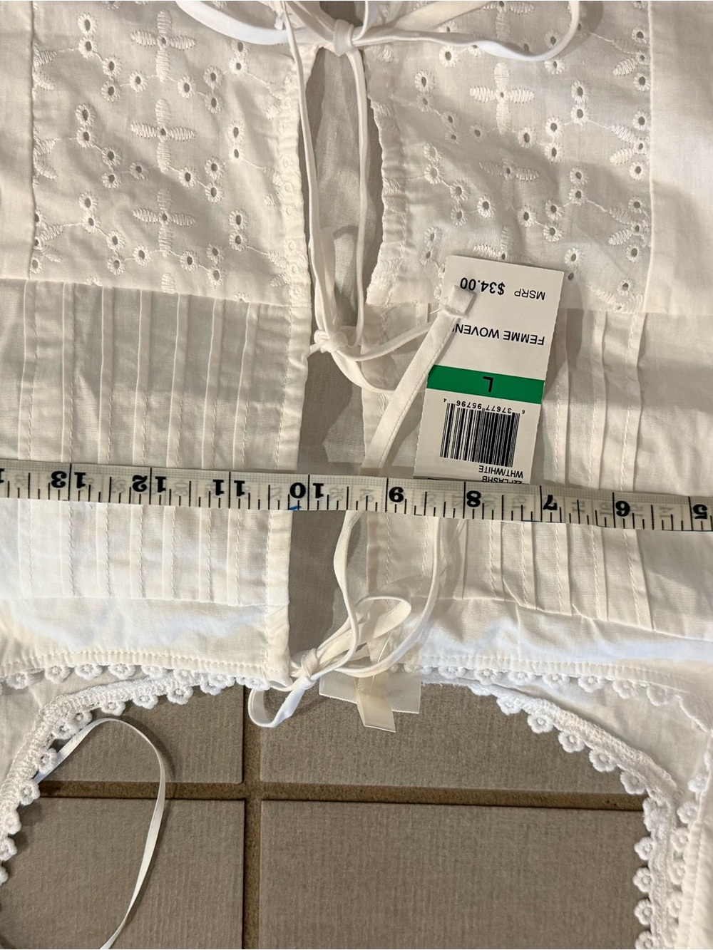 Cotton White Eyelet Tie-Front Peasant Blouse - Picture 5 of 5